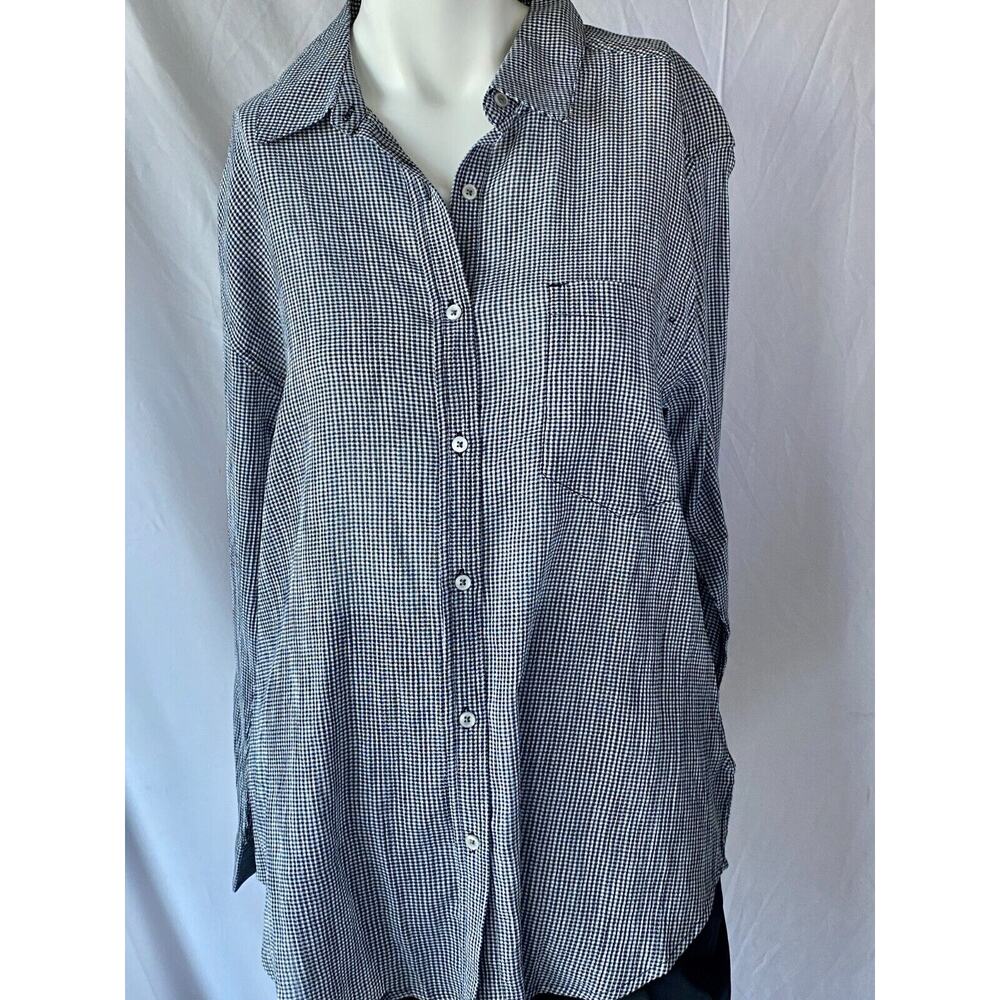 7 For All Mankind Women's Shirt Size M White Blue Check Long Sleeves Collared